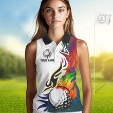 Load image into Gallery viewer, Colorful Rainbow Flame golf ball Women Sleeveless Polos custom team golf jerseys, Ladies golf attire NQS10399