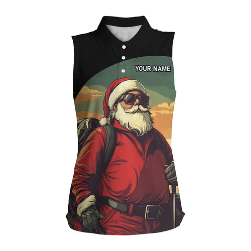 Santa Claus Playing Golf Christmas Women sleeveless polo shirts custom best ladies golf wear NQS8648