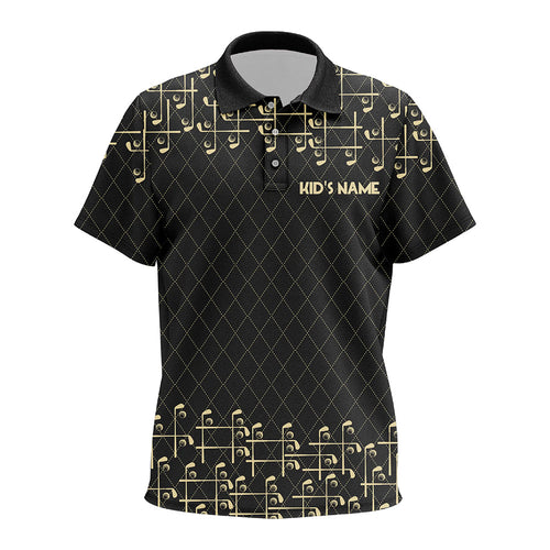 Black and Gold argyle pattern golf clubs Kid Golf Polo Shirts Custom Golf attire for Kid NQS9123