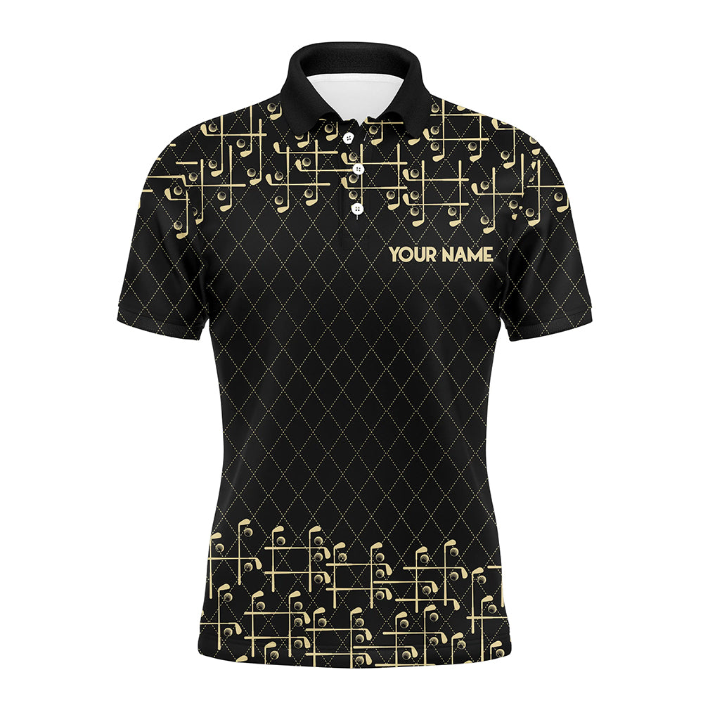 Black and Gold argyle pattern golf clubs Mens Golf Polo Shirts Custom Golf attire for men NQS9123