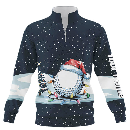 Blue Christmas Golf Ball in Snow Quarter zip golf sweatshirt Custom Christmas Golf sweater NQS9129