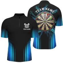 Load image into Gallery viewer, Black and Blue Light Dart Polo, Quarter Zip Shirt For Men Custom Dart Jerseys For Team NQS9132