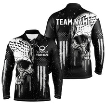 Load image into Gallery viewer, Personalized Black and White American Flag Skull Mens golf polo shirts, Patriotic Golf Jerseys NQS8602