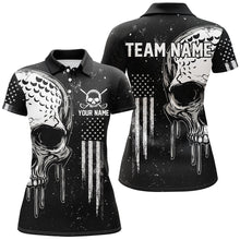 Load image into Gallery viewer, Personalized Black and White American Flag Skull Women golf polo shirts, Patriotic Golf Jerseys NQS8602