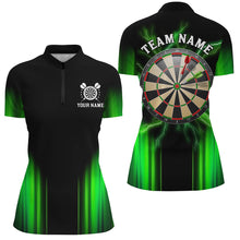 Load image into Gallery viewer, Black and Green Light Dart Polo, Quarter Zip Shirt For Women Custom Dart Jerseys For Team NQS9332