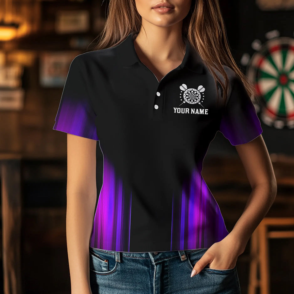 Black and Purple Light Darts Polo, Quarter Zip Shirt For Women Custom Darts Jerseys For Team NQS9334