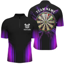 Load image into Gallery viewer, Black and Purple Light Darts Polo, Quarter Zip Shirt For Men Custom Darts Jerseys For Team NQS9334
