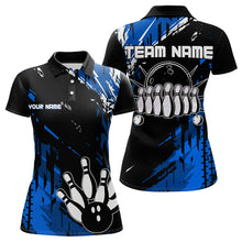 Load image into Gallery viewer, Black and Blue Womens bowling shirts Custom retro bowling ball and pins bowling team league jerseys NQS9474