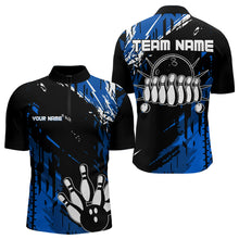 Load image into Gallery viewer, Black and Blue Mens bowling shirts Custom retro bowling ball and pins bowling team league jerseys NQS9474