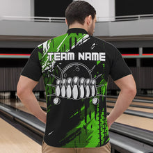 Load image into Gallery viewer, Black and Green Mens bowling shirts Custom retro bowling ball and pins bowling team league jerseys NQS9475