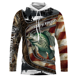 Crappie Fishing camo American flag patriotic Customize name Crappie long sleeve fishing shirts NQS4858