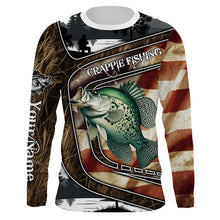 Load image into Gallery viewer, Crappie Fishing camo American flag patriotic Customize name Crappie long sleeve fishing shirts NQS4858