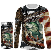 Load image into Gallery viewer, Crappie Fishing camo American flag patriotic Customize name Crappie long sleeve fishing shirts NQS4858