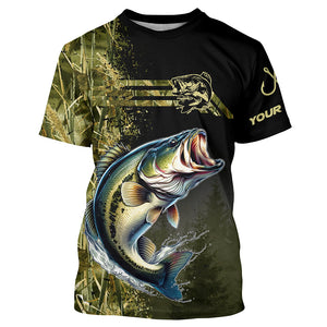 Largemouth Bass fishing camouflage Custom performance long sleeve Fishing Shirts, Bass Fishing jerseys NQS4862