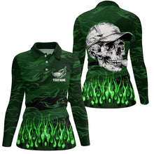 Load image into Gallery viewer, Womens golf polos shirts custom green camo flame golf skull team golf attire for ladies, golfing gifts NQS7430