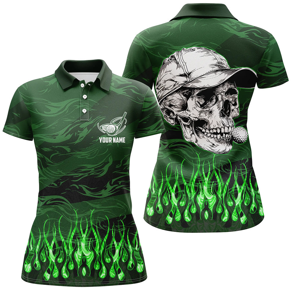 Womens golf polos shirts custom green camo flame golf skull team golf attire for ladies, golfing gifts NQS7430