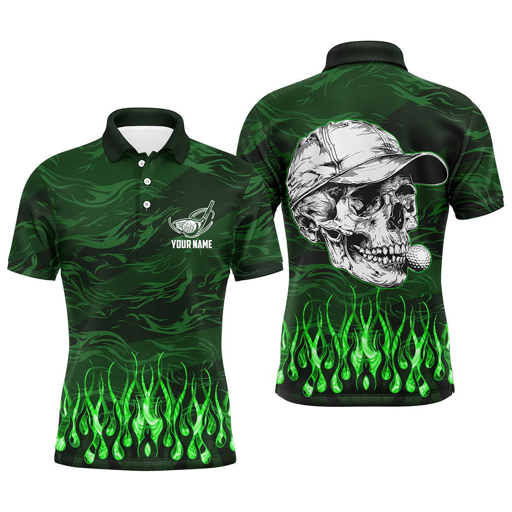 Mens golf polo shirts custom green camo flame golf skull team golf attire for mens, golfing gifts NQS7430