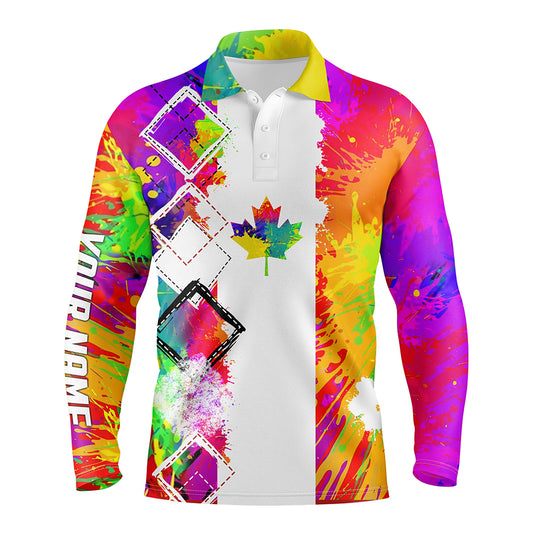 Mens golf polo shirts watercolor Canada flag patriot custom golf shirts for men, gift for the golfers NQS5410