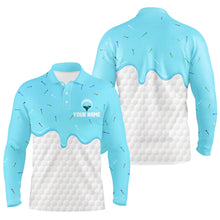 Load image into Gallery viewer, Mens golf polo shirts custom Blue Ice Cream Melting On Golf Ball, golf gifts for mens NQS7770