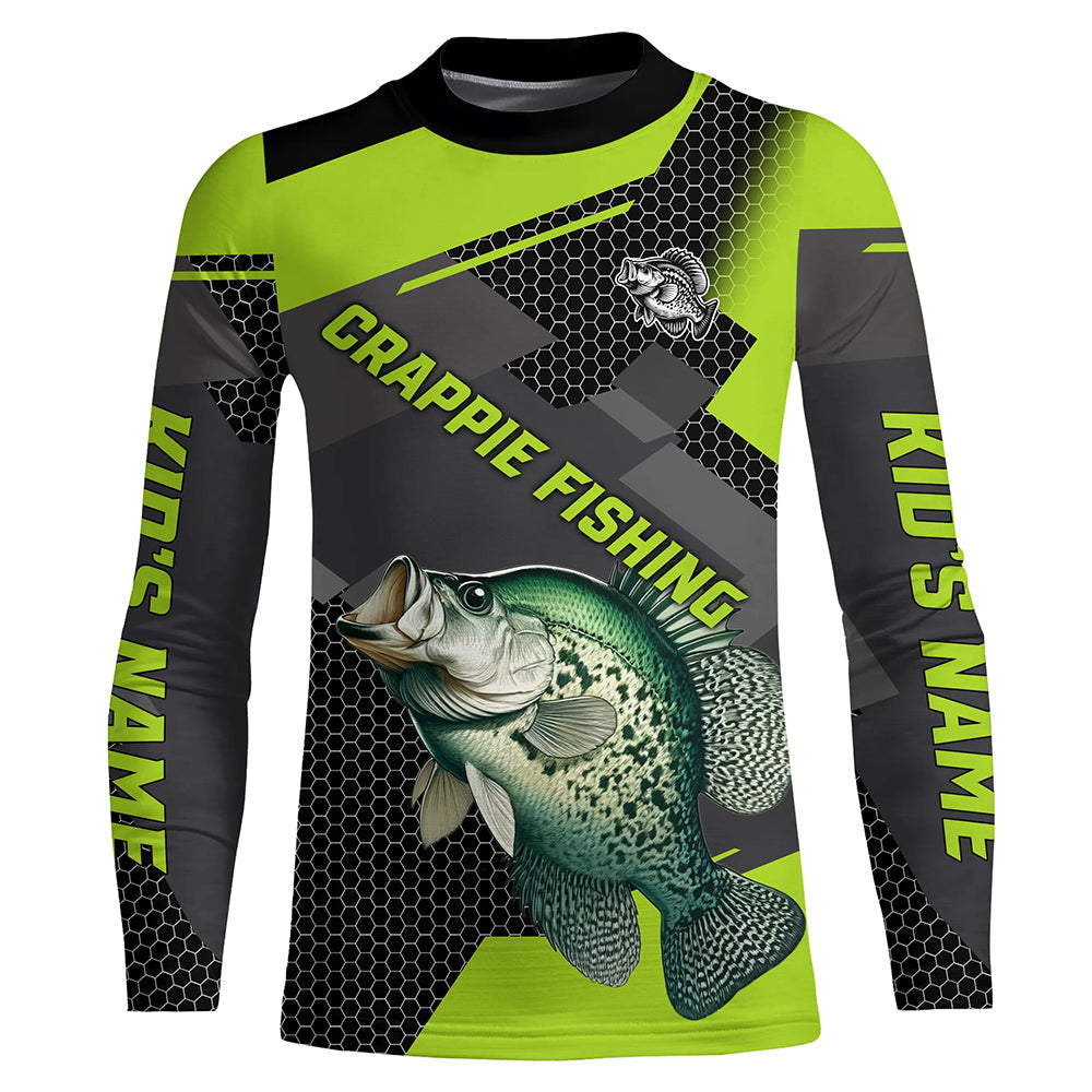 Personalized Crappie Fishing Jerseys, Crappie Long Sleeve Fishing Tournament Shirts | Green NQS7780