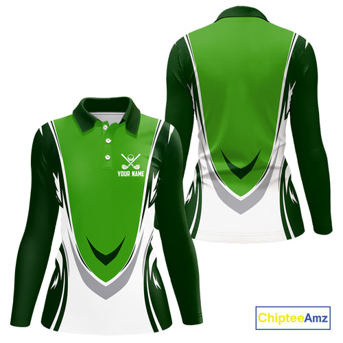 Green and white Women golf polo shirts custom golf attire for ladies, gifts for golf lovers NQS10084