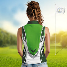 Load image into Gallery viewer, Green and white Women sleeveless golf polo shirt custom golf attire for ladies, gifts for golf lovers NQS10084