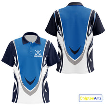 Load image into Gallery viewer, Blue and white Kid golf polo shirt custom golf attire for Kid, gifts for golf lovers NQS10085