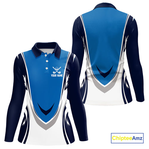 Blue and white Women golf polo shirts custom golf attire for ladies, gifts for golf lovers NQS10085