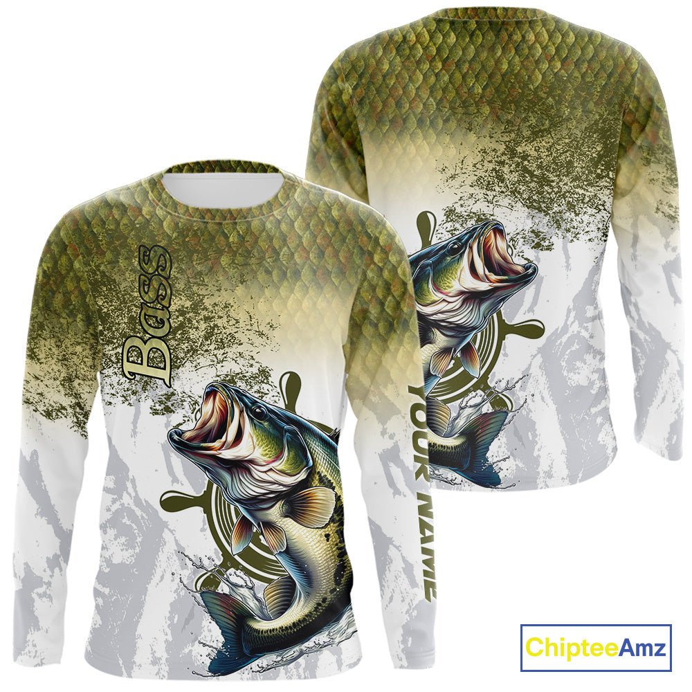 Bass fishing scales pattern Custom performance long sleeve Fishing Shirts, Bass Fishing jersey NQS10087