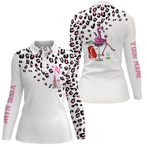 Pink leopard Womens golf polo shirt custom white ladies golf top funny flamingo golf wine shirts NQS5885