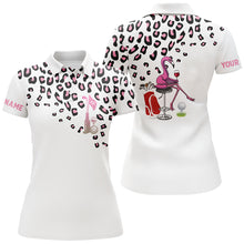 Load image into Gallery viewer, Pink leopard Womens golf polo shirt custom white ladies golf top funny flamingo golf wine shirts NQS5885