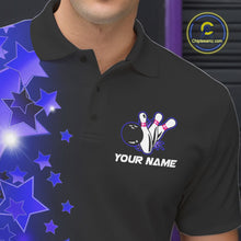 Load image into Gallery viewer, Men bowling Polo, Quarter Zip shirts Custom Blue Stars Bowling Team Bowlers Jersey NQS10598