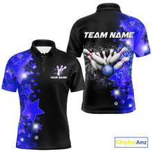 Load image into Gallery viewer, Men bowling Polo, Quarter Zip shirts Custom Blue Stars Bowling Team Bowlers Jersey NQS10598