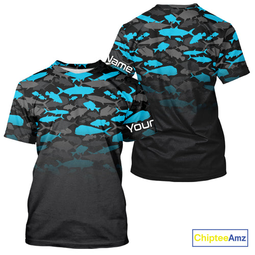 Fishing black and blue camouflage UV long sleeve hooded camo fishing shirts Custom fishing apparel NQS10600