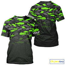 Load image into Gallery viewer, Fishing black and green camouflage UV long sleeve hooded camo fishing shirts Custom fishing apparel NQS10601
