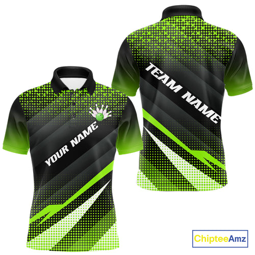 Green Bowling Custom Men Bowling Polo, Quarter zip Shirts Bowling Team Jerseys Bowling Tournament NQS10604