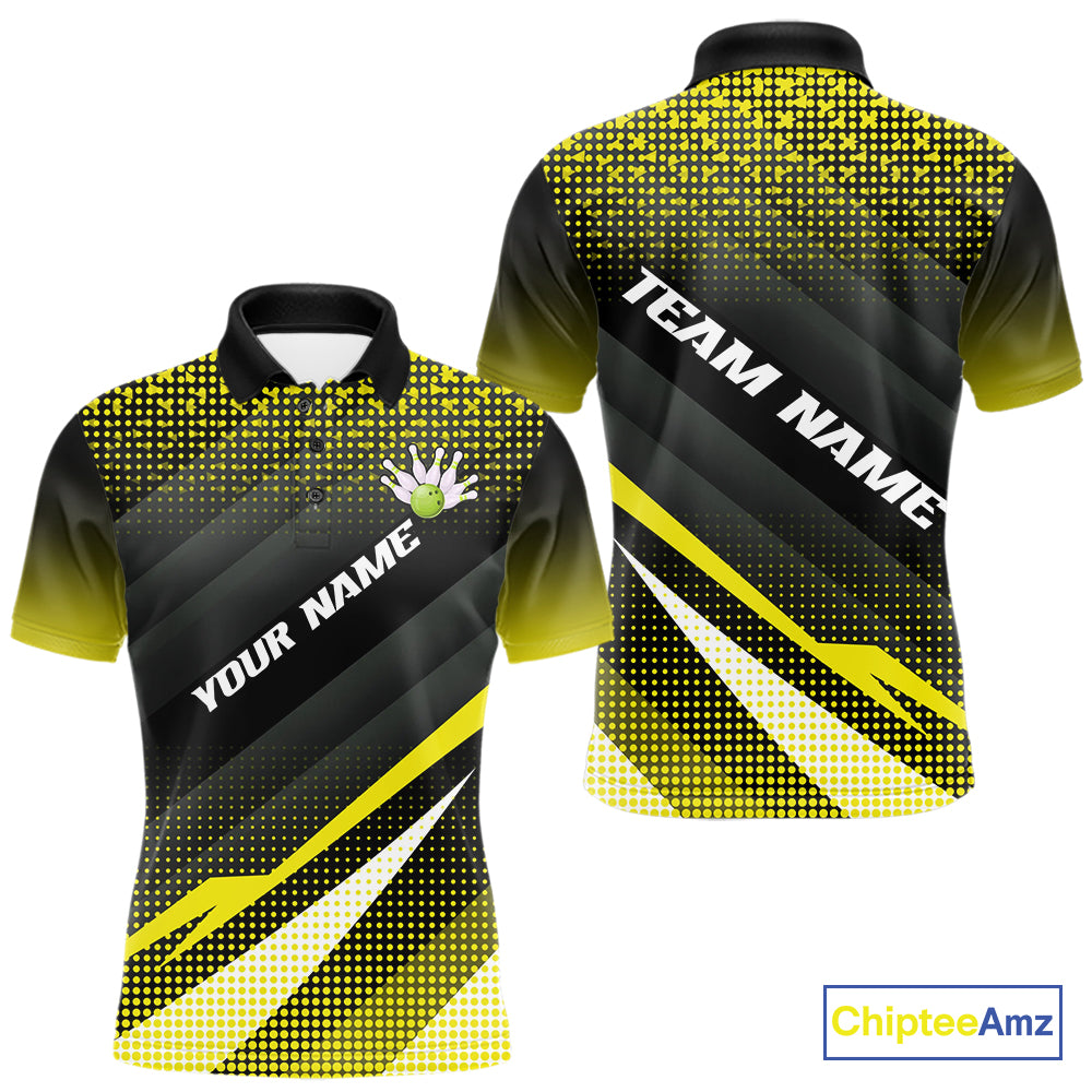 Yellow Bowling Custom Men Bowling Polo, Quarter zip Shirts Bowling Team Jerseys Bowling Tournament NQS10605