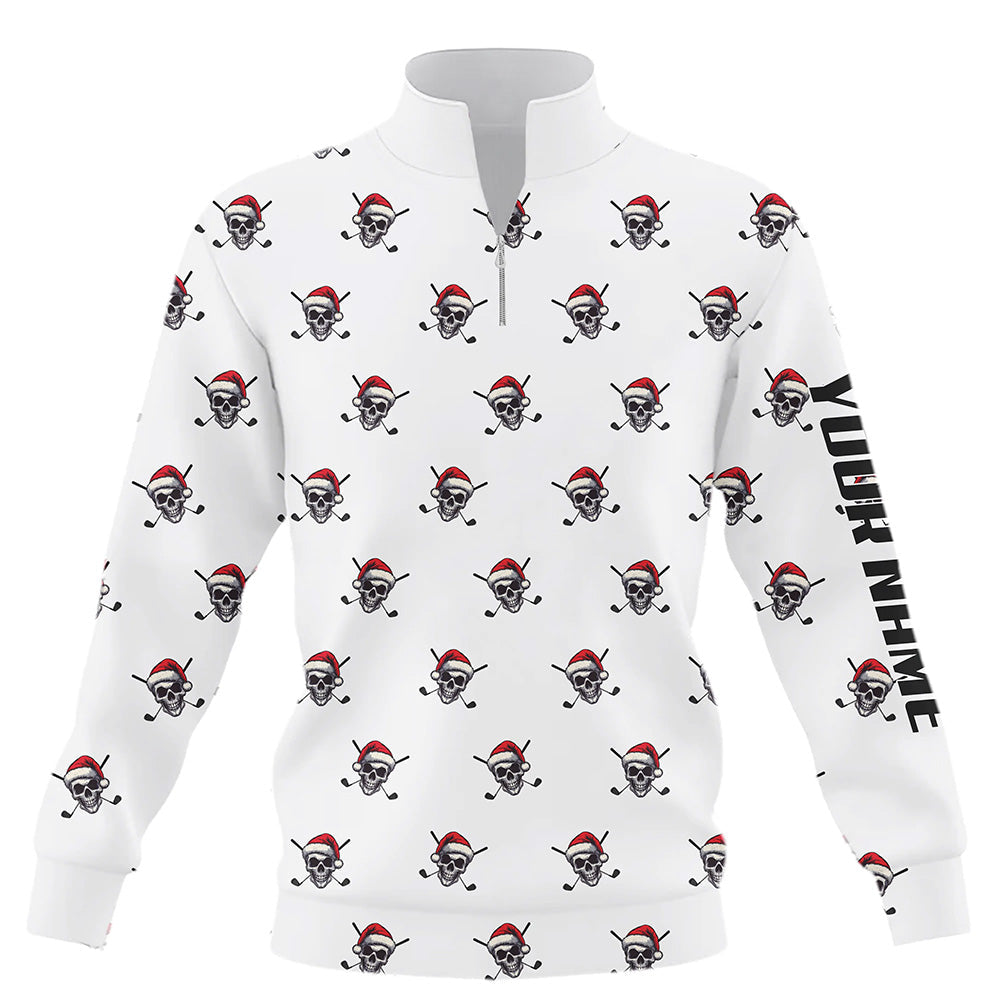 Funny Skull Santa Christmas pattern Quarter zip golf sweatshirt custom Christmas golf sweater outfits NQS8650