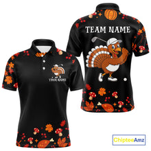 Load image into Gallery viewer, Funny black orange Thanksgiving pattern Golf Polo Shirt For Men custom Turkey golf tops NQS10838
