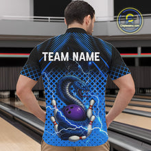Load image into Gallery viewer, Black and Blue Lightning Thunder Cobra Snake Bowling Shirts For Men Custom Bowling Team League Jersey NQS11006