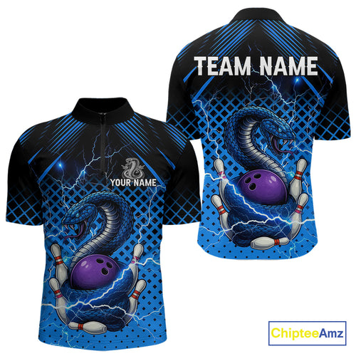 Black and Blue Lightning Thunder Cobra Snake Bowling Shirts For Men Custom Bowling Team League Jersey NQS11006