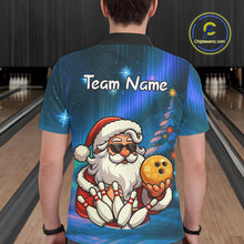 Load image into Gallery viewer, Funny Santa Christmas Bowling Shirts For Men Custom Blue Christmas Night Bowling Team Jersey NQS11010