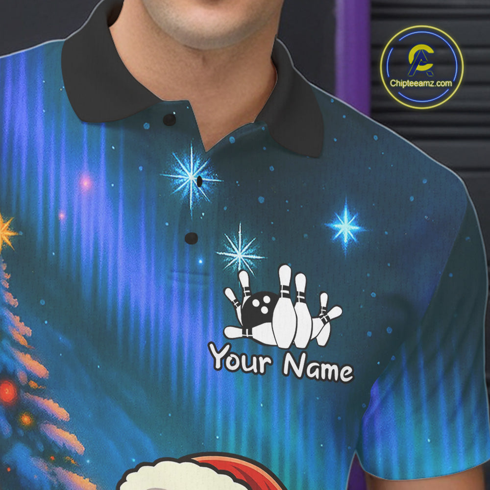 Funny Santa Christmas Bowling Shirts For Men Custom Blue Christmas Night Bowling Team Jersey NQS11010