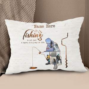 Personalized ice fishing custom name and photo Canvas, Linen Throw Pillow gift for Ice fishing lovers NQS7032