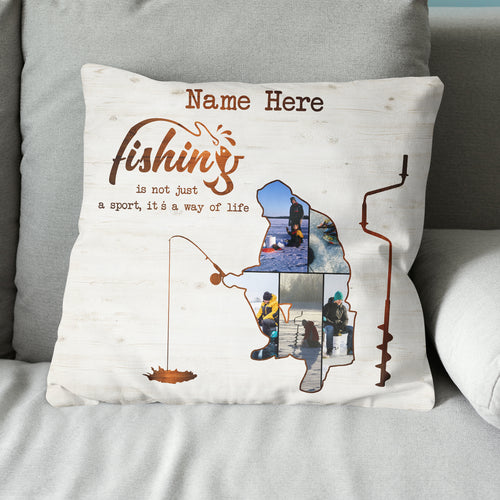 Personalized ice fishing custom name and photo Canvas, Linen Throw Pillow gift for Ice fishing lovers NQS7032