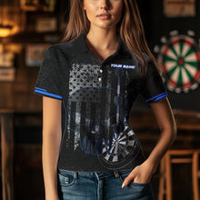 Load image into Gallery viewer, Black &amp; White grunge American Flag Skull Women Darts Shirts Custom patriotic Team Darts Jersey | Blue NQS9343