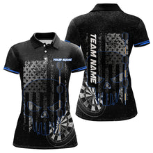 Load image into Gallery viewer, Black &amp; White grunge American Flag Skull Women Darts Shirts Custom patriotic Team Darts Jersey | Blue NQS9343