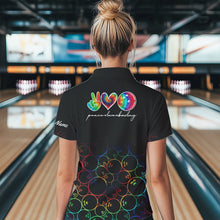 Load image into Gallery viewer, Colorful tie dye Black Bowling Camo Bowling Shirts for Women Custom Peace Love Bowling Team Jerseys NQS9483