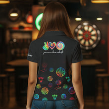 Load image into Gallery viewer, Personalized Colorful tie dye Black Camo Darts Shirts For Women Custom Peace Love Darts Team Jerseys NQS9484