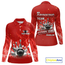 Load image into Gallery viewer, Personalized Red Flame Funny Bowling shirts for Women My drinking team has a bowling problem NQS11615